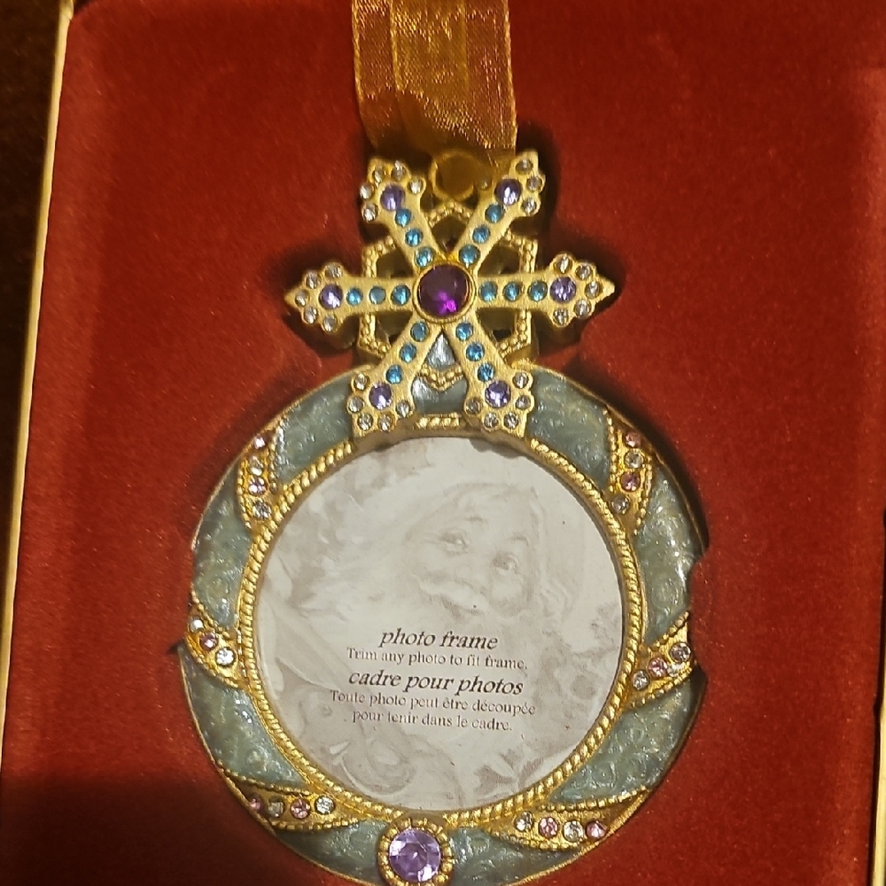 Jeweled Gold and Blue Ornament Frame